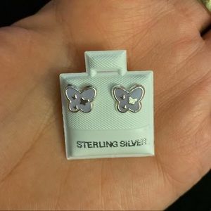 925 Sterling Silver Purple Butterfly Earring Studs